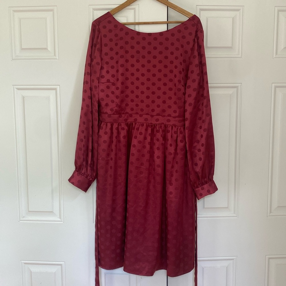 ModCloth Satin long sleeve polka dot dress, Large